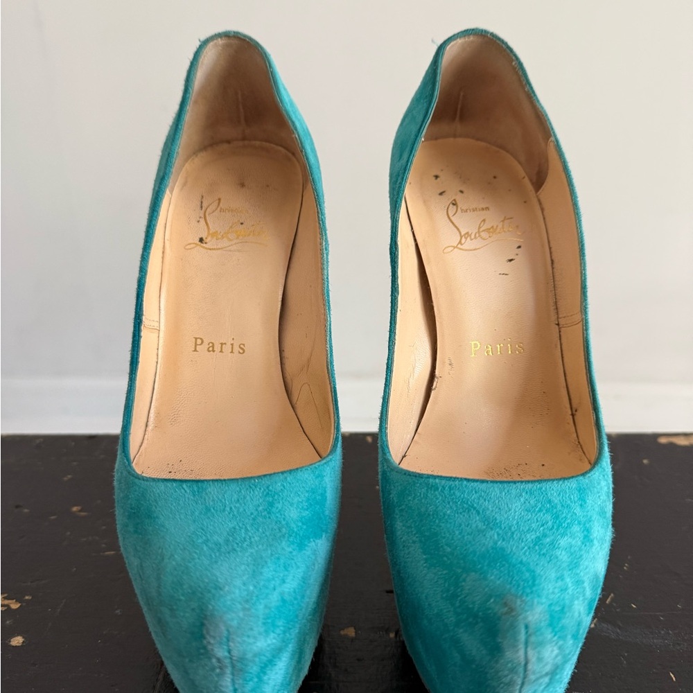 Christian Louboutin Teal Suede Pumps